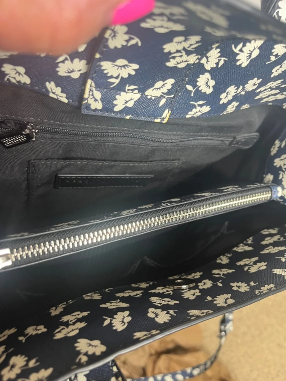 Rebecca Minkoff Amorous Satchel Crossbody Tote NavyWhite Floral Saffiano Leather - Picture 6 of 11